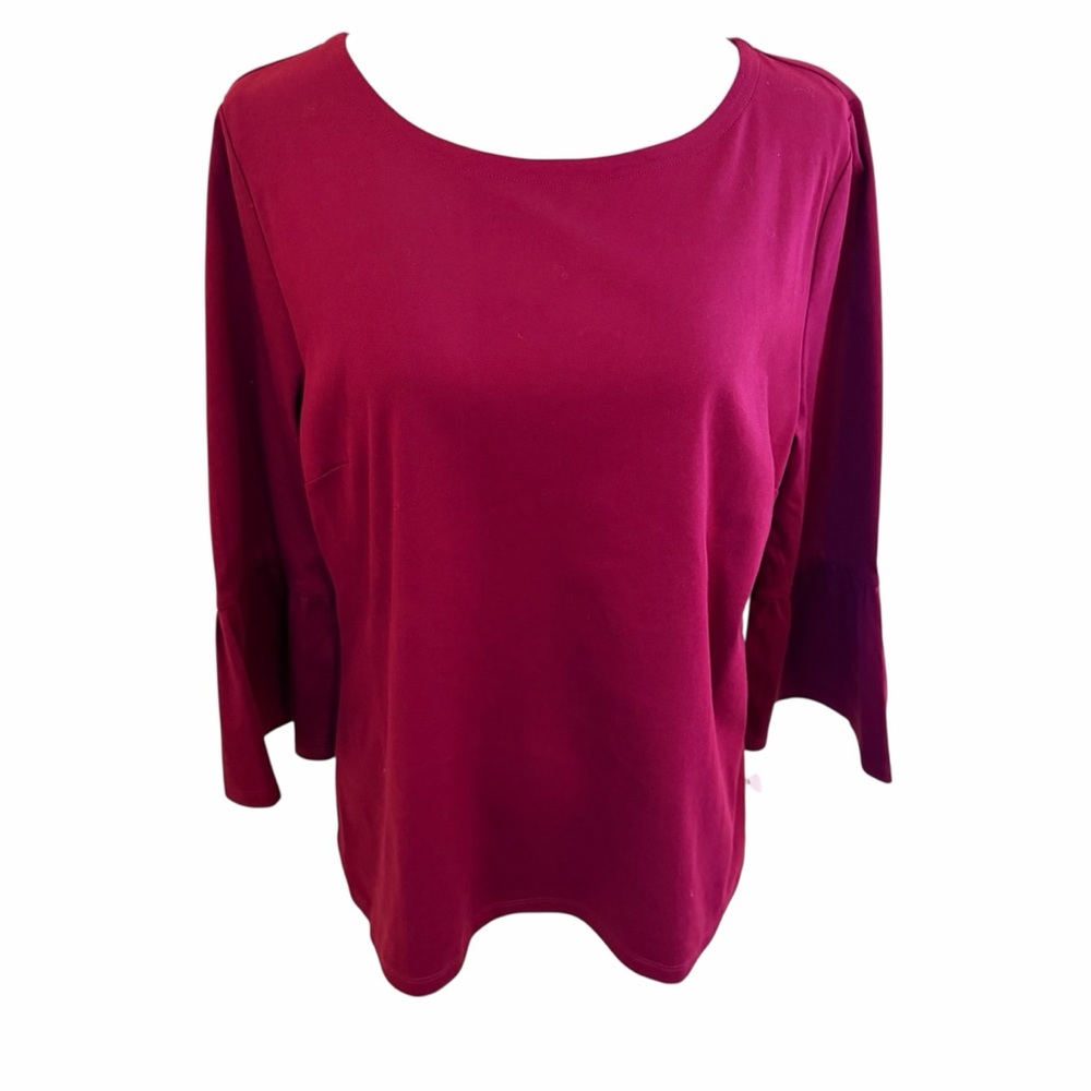 Talbots  Burgundy Scoop Neck Bell Sleeve Top L